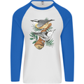 Nuthatch Garden Bird Watching Mens L/S Baseball T-Shirt White/Royal Blue