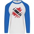 Torn Trinidad and Tobago Day Football Mens L/S Baseball T-Shirt White/Royal Blue