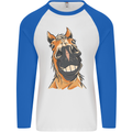 Horse Chops Equestrian Riding Mens L/S Baseball T-Shirt White/Royal Blue