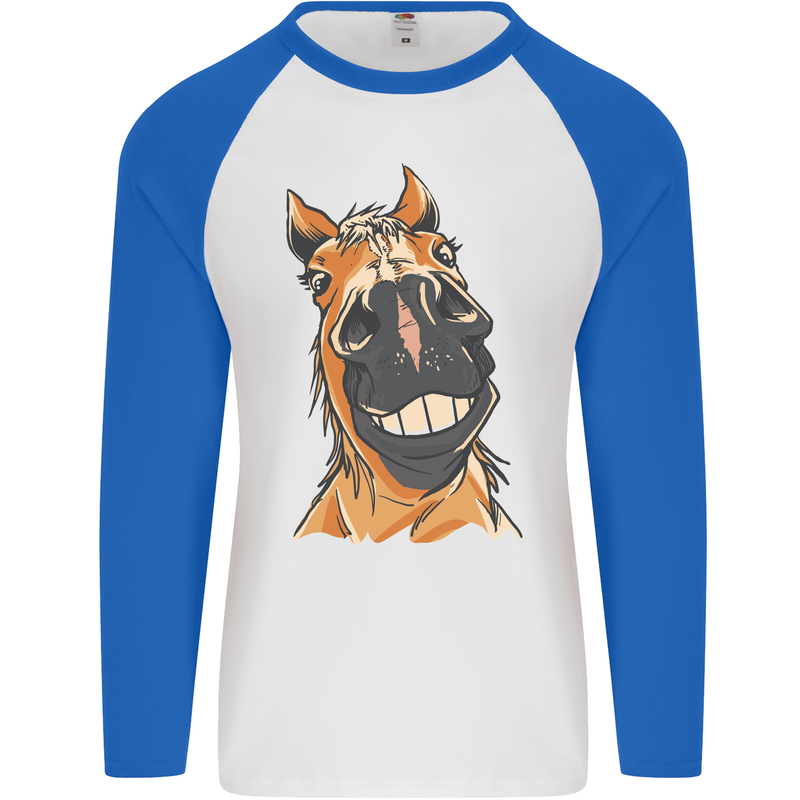 Horse Chops Equestrian Riding Mens L/S Baseball T-Shirt White/Royal Blue