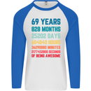69th Birthday 69 Year Old Mens L/S Baseball T-Shirt White/Royal Blue