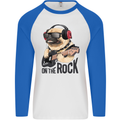 Rock n Roll Pug Funny Guitar Heavy Metal Mens L/S Baseball T-Shirt White/Royal Blue