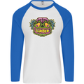 Halloween Zombie Face Mens L/S Baseball T-Shirt White/Royal Blue
