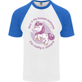This is My Unicorn Costume Fancy Dress Outfit Mens S/S Baseball T-Shirt White/Royal Blue