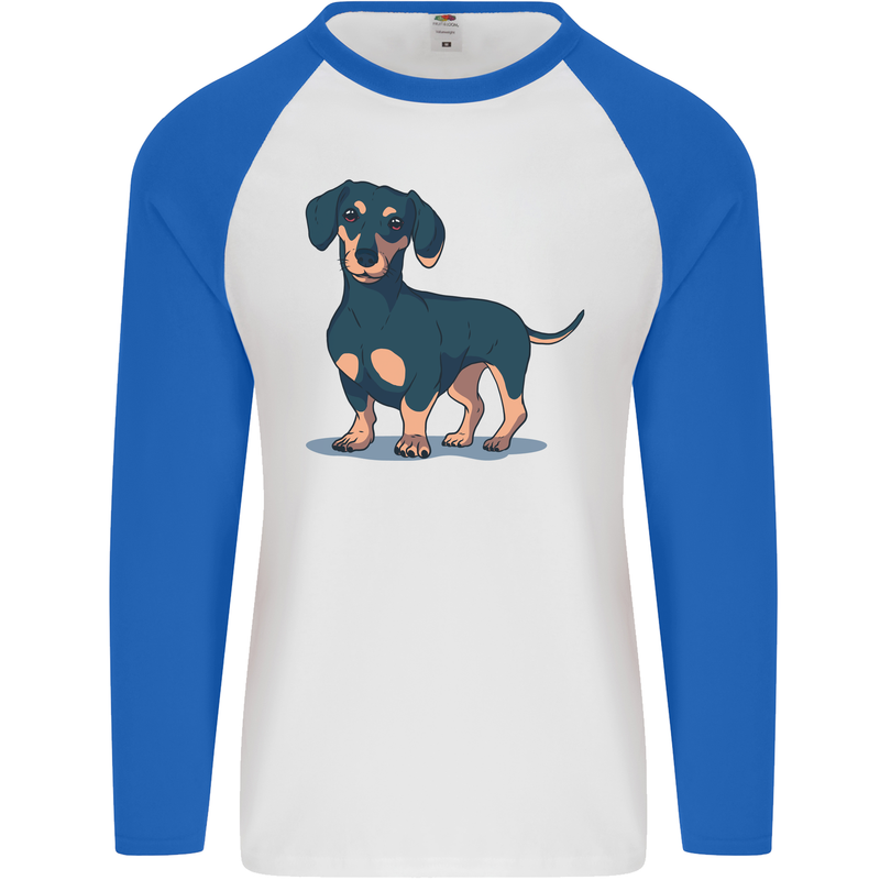 Dachshund Dog Mens L/S Baseball T-Shirt White/Royal Blue