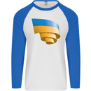Curled Ukraine Flag Ukrainian Day Football Mens L/S Baseball T-Shirt White/Royal Blue