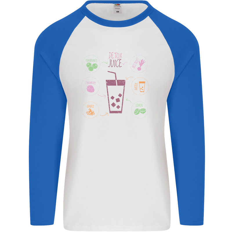 Detox Juice Hangover Cure Healthy Mens L/S Baseball T-Shirt White/Royal Blue