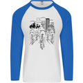 Bike Ride Cycling Cyclist Bicycle Road MTB Mens L/S Baseball T-Shirt White/Royal Blue