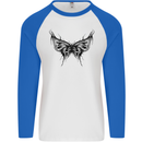 Abstract Butterfly Mens L/S Baseball T-Shirt White/Royal Blue