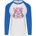 Love Never Ends Gothic Valentine's Day Mens L/S Baseball T-Shirt White/Royal Blue