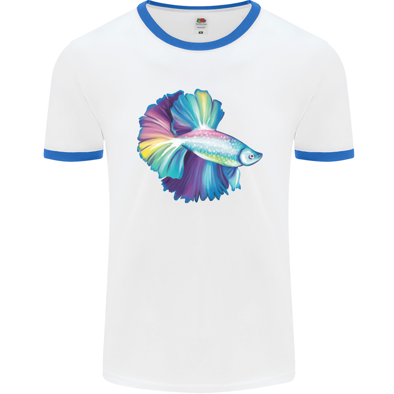 A Colourful Bettafish Aquarium Mens Ringer T-Shirt White/Royal Blue