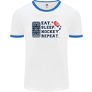 Eat Sleep Hockey Repeat Ice Street Mens Ringer T-Shirt White/Royal Blue