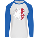 Torn Malta Flag Maltese Day Football Mens L/S Baseball T-Shirt White/Royal Blue