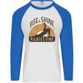 Yoga Rise and Shine Pilates Time Funny Mens L/S Baseball T-Shirt White/Royal Blue