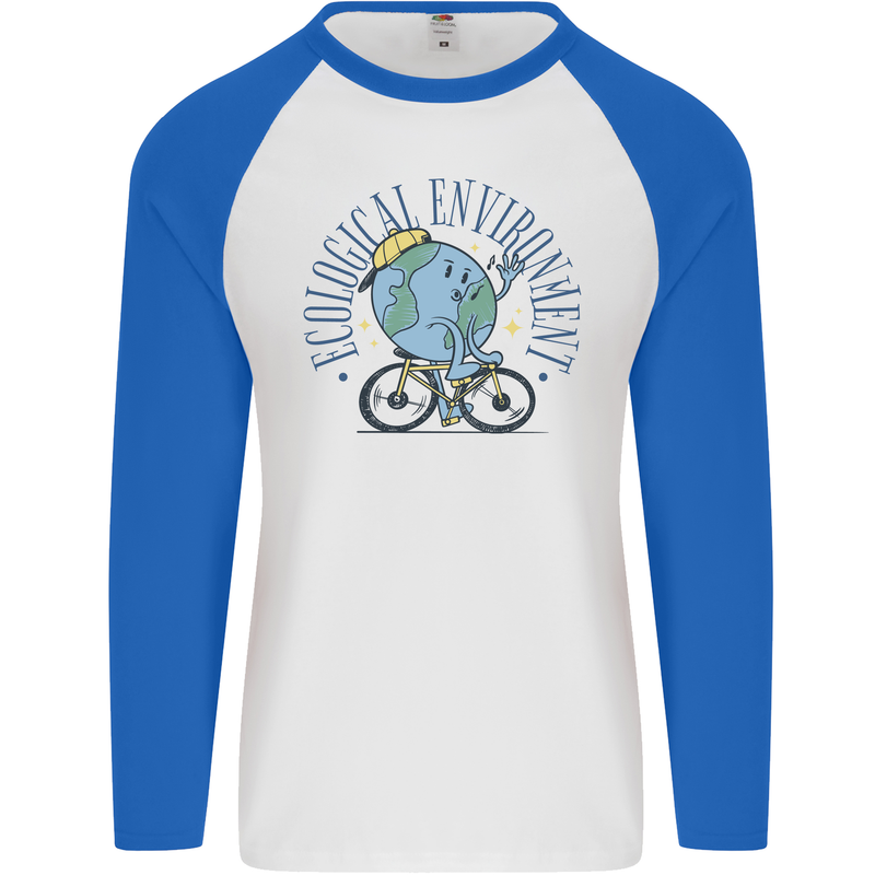 Ecological Environment Climate Change Cycling Mens L/S Baseball T-Shirt White/Royal Blue