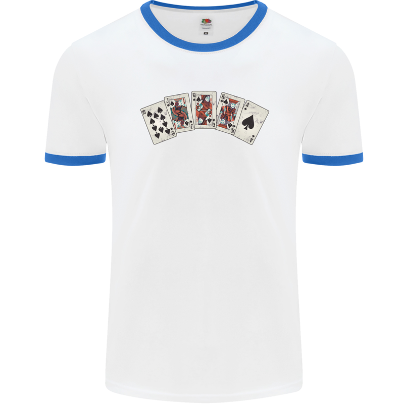 Spade Flush Poker Mens Ringer T-Shirt White/Royal Blue