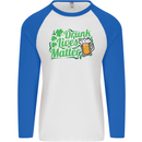 Drunk Lives Matter St. Patrick's Day Mens L/S Baseball T-Shirt White/Royal Blue