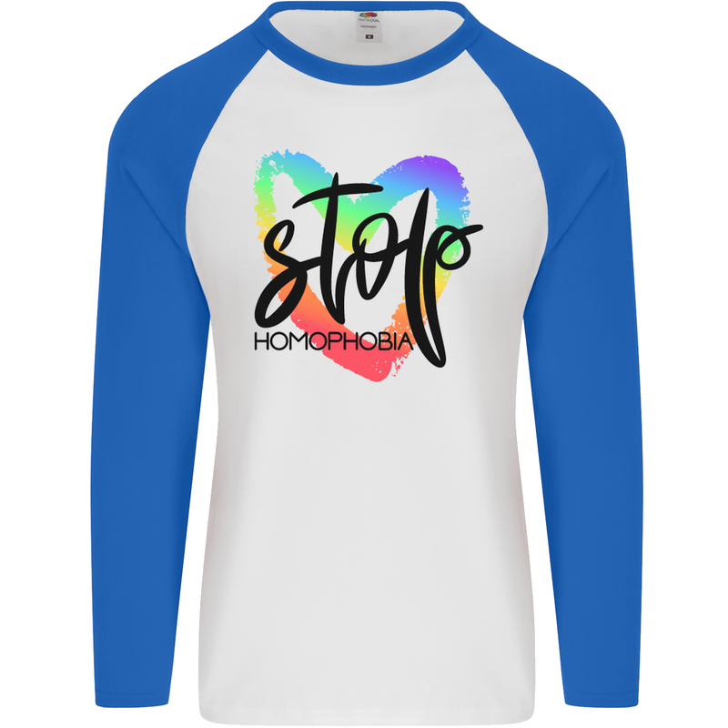 Stop Homophobia Gay Pride Day Awareness Mens L/S Baseball T-Shirt White/Royal Blue