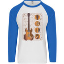 A Guitar Blueprint Music Rock n Roll Guitarist Mens L/S Baseball T-Shirt White/Royal Blue