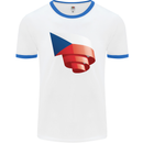 Curled Czechia Flag Czech Republic Day Football Mens Ringer T-Shirt White/Royal Blue