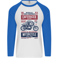 Biker Cafe Racer 1951 Motorbike Motorcycle Mens L/S Baseball T-Shirt White/Royal Blue