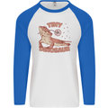 Tiny Dinosaur Funny Bearded Dragon Mens L/S Baseball T-Shirt White/Royal Blue