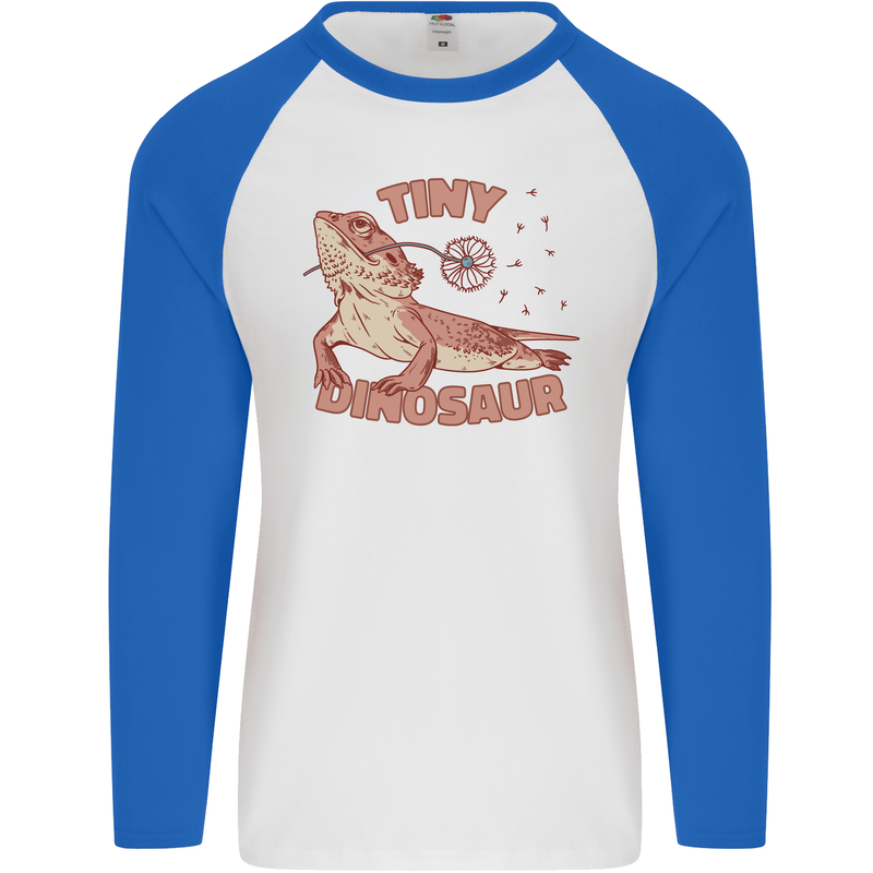 Tiny Dinosaur Funny Bearded Dragon Mens L/S Baseball T-Shirt White/Royal Blue