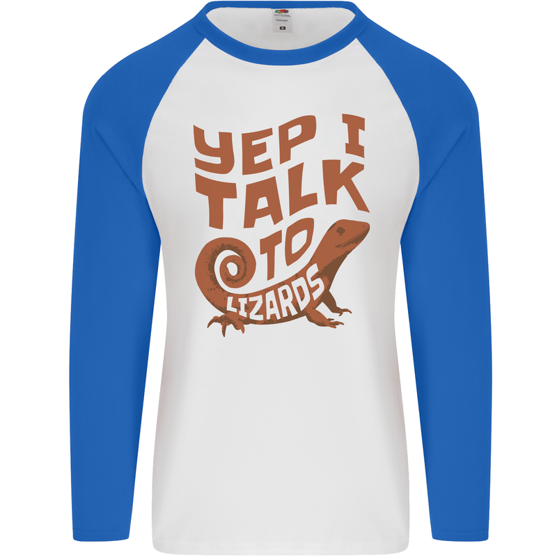 Yep I Talk To Lizards Chameleons Mens L/S Baseball T-Shirt White/Royal Blue