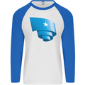 Curled Somalia Flag Somalian Day Football Mens L/S Baseball T-Shirt White/Royal Blue