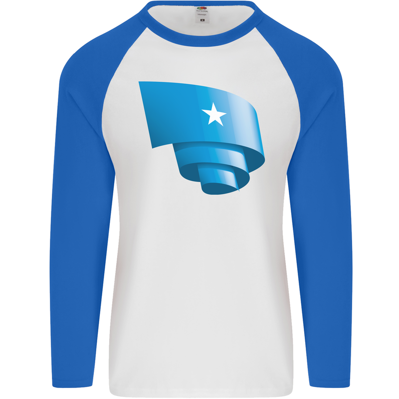 Curled Somalia Flag Somalian Day Football Mens L/S Baseball T-Shirt White/Royal Blue