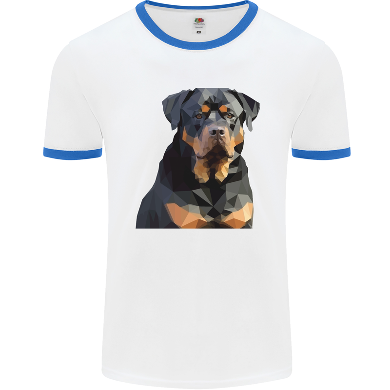 Polygon Rottweiler Dog Mens Ringer T-Shirt White/Royal Blue