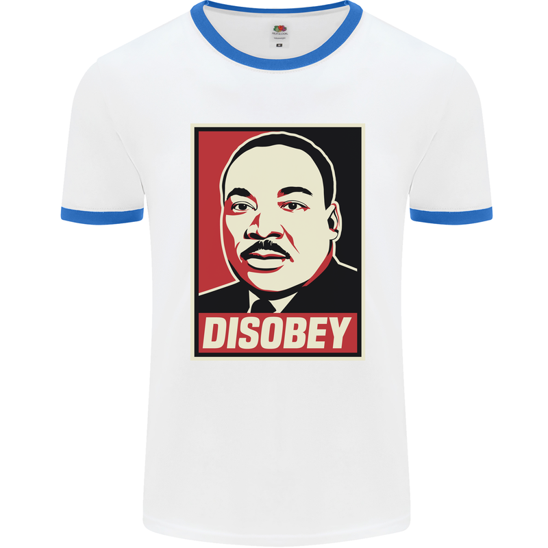 Disobey Martin Luther King Black Lives Matter Mens Ringer T-Shirt White/Royal Blue
