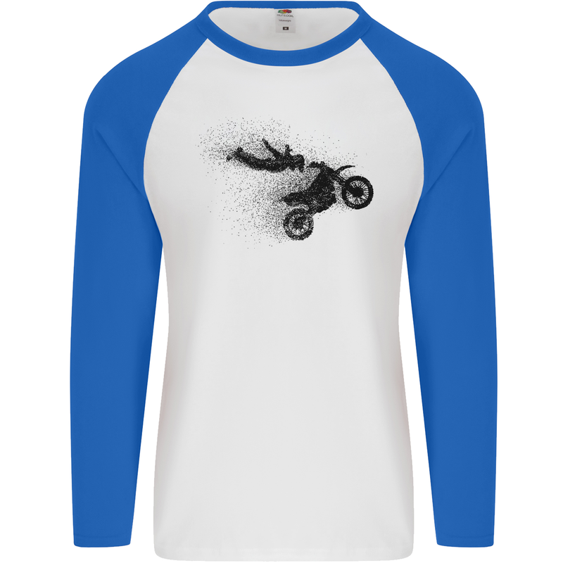 Abstract Motocross Rider Dirt Bike Mens L/S Baseball T-Shirt White/Royal Blue