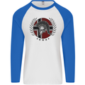 Norway Bodybuilding Flag Gym Training Spartan Mens L/S Baseball T-Shirt White/Royal Blue