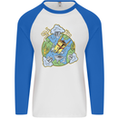 Climate Change Earth Destruction Nuclear War Mens L/S Baseball T-Shirt White/Royal Blue