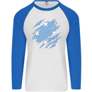 Torn Micronesia Flag Micronesian Day Football Mens L/S Baseball T-Shirt White/Royal Blue