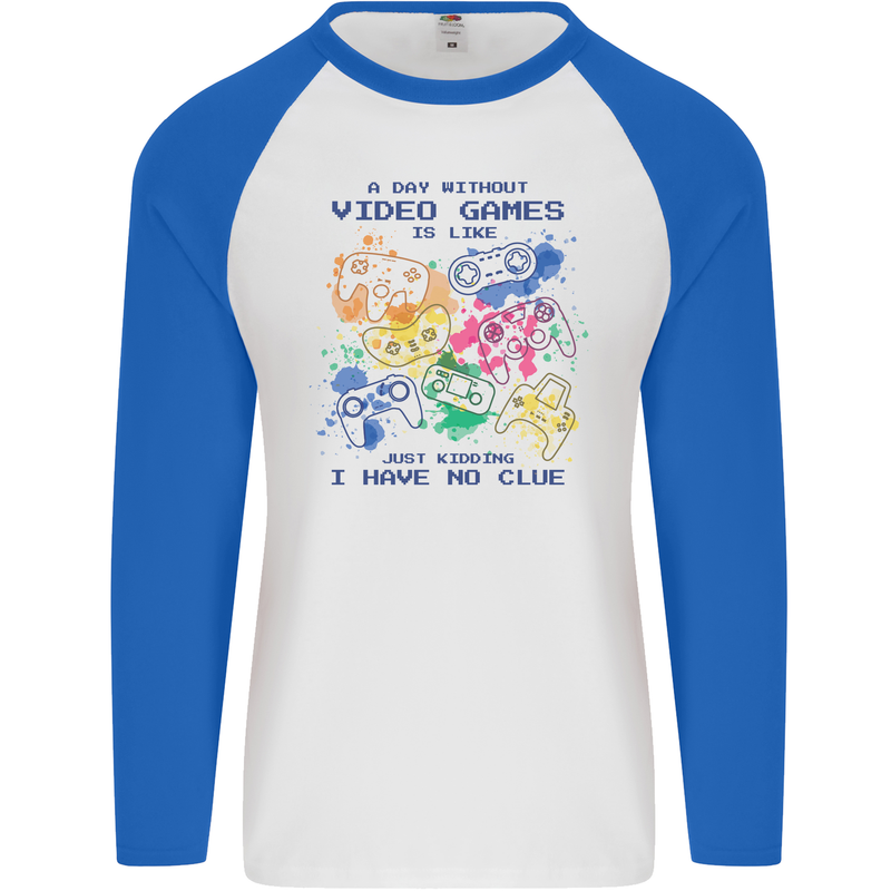 A Day Without Video Games Mens L/S Baseball T-Shirt White/Royal Blue