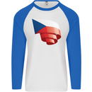 Curled Czechia Flag Czech Republic Day Football Mens L/S Baseball T-Shirt White/Royal Blue