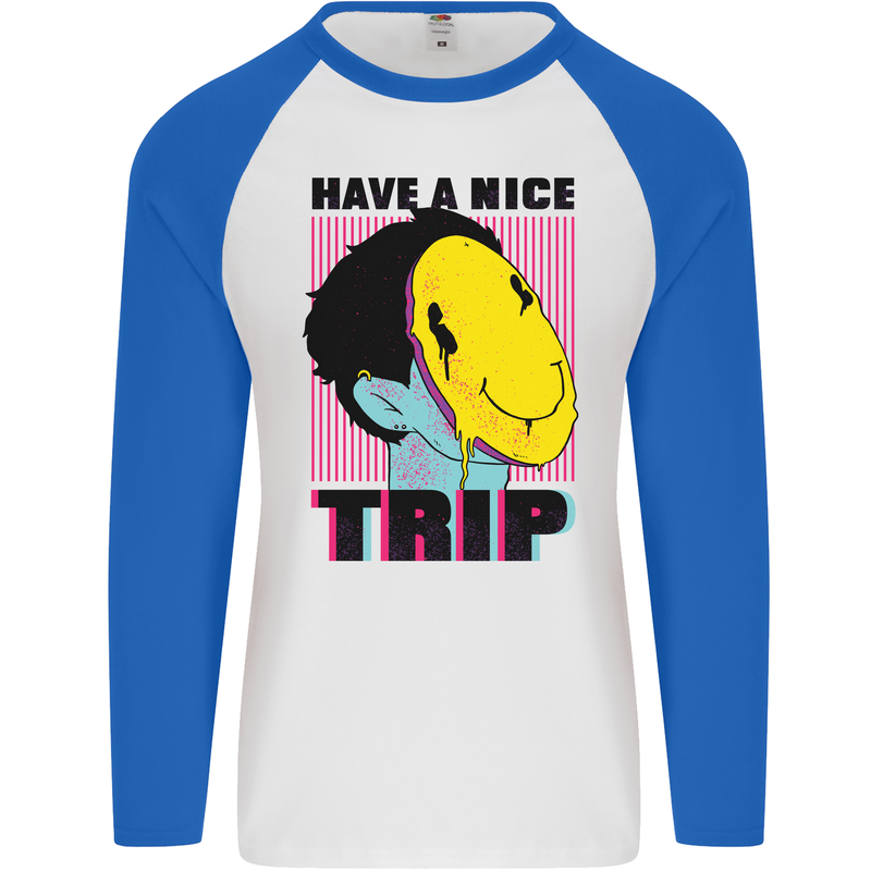 Acid Have a Nice Trip Drugs LSD Trippy Mens L/S Baseball T-Shirt White/Royal Blue