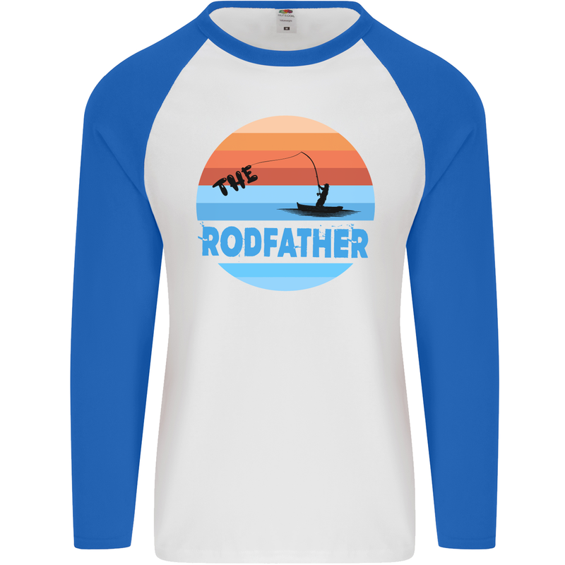 The Rodfather Funny Fishing Rod Father Mens L/S Baseball T-Shirt White/Royal Blue