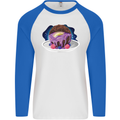 Space Planet Dessert Funny Food Mens L/S Baseball T-Shirt White/Royal Blue