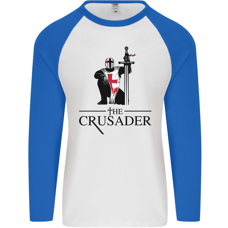 The Cusader Knights Templar St Georges Day Mens L/S Baseball T-Shirt White/Royal Blue