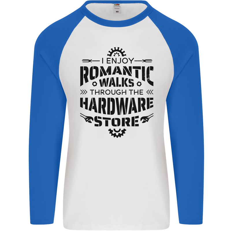 Romantic Walks Hardware Store Tradesman DIY Mens L/S Baseball T-Shirt White/Royal Blue