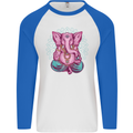 A Meditating Elephant Yoga Spiritual Mens L/S Baseball T-Shirt White/Royal Blue