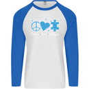 Peace Autism Austistic Mens L/S Baseball T-Shirt White/Royal Blue