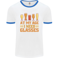 Beer Glasses Funny Alcohol Old Age Mens Ringer T-Shirt White/Royal Blue