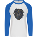 Ram Skull With Respirator Mens L/S Baseball T-Shirt White/Royal Blue