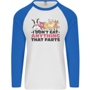 Anything That Farts Funny Vegan Vegetarian Mens L/S Baseball T-Shirt White/Royal Blue