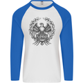 SPQR Roman Emblem Gym Training Top Mens L/S Baseball T-Shirt White/Royal Blue