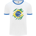 Torn Brazil Flag Brazilian Day Football Mens Ringer T-Shirt White/Royal Blue
